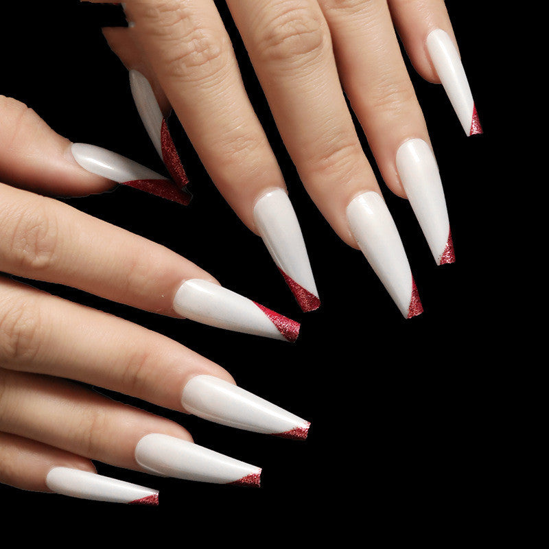 Rose Gold French Manicure Long Ballet Fake Nails