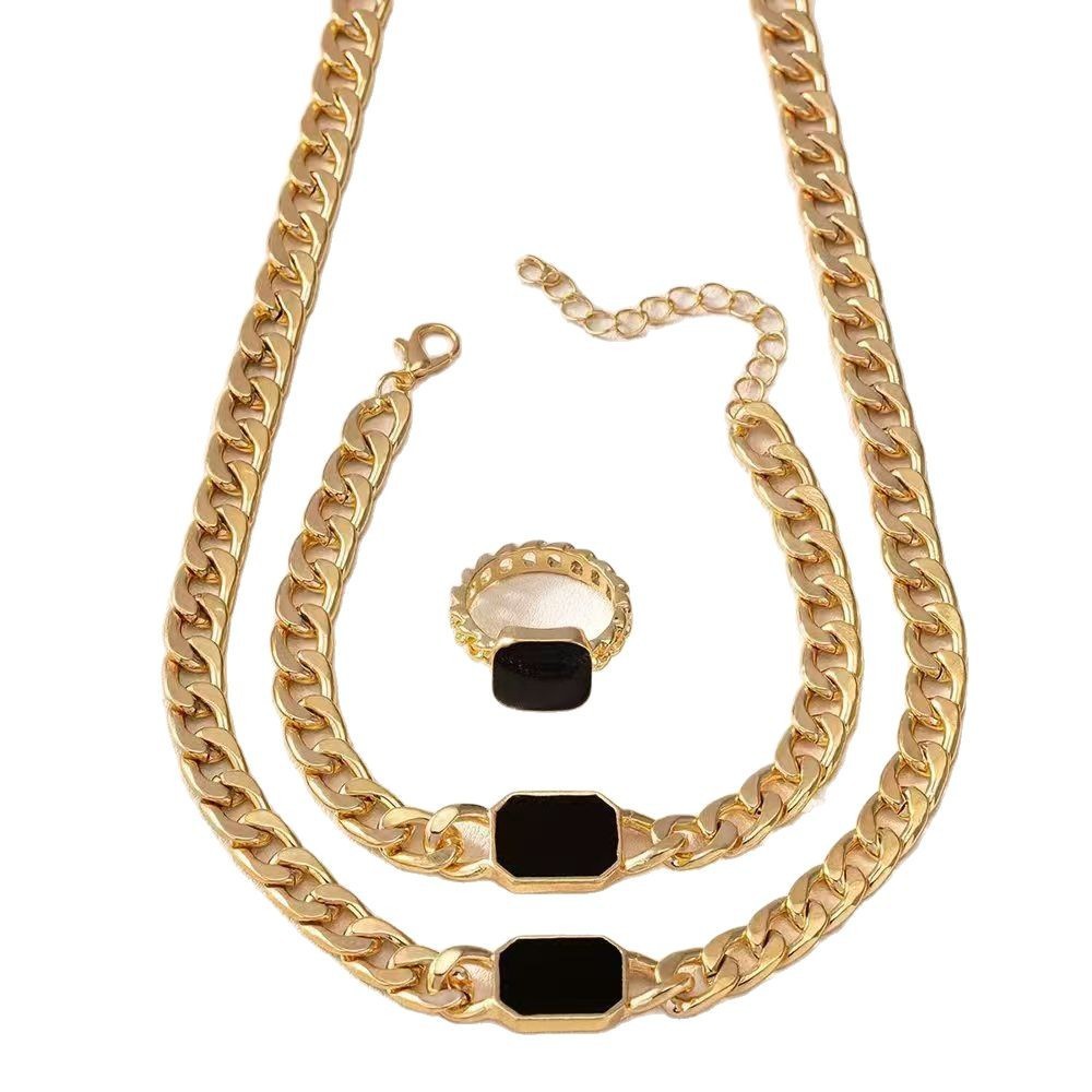 Minimalist Square Design Chain Necklace, Bracelet, and Ring Set