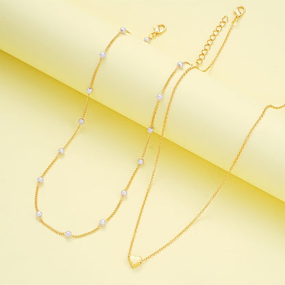 Double-Layer Stacked Round Bead & Pearl Bracelet/Necklace Set