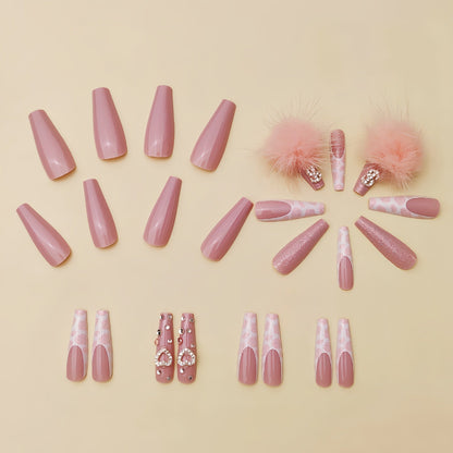 Gentle Girl Wearable Fake Nails: Cotton Candy Ball & Diamond