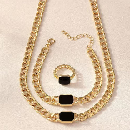 Minimalist Square Design Chain Necklace, Bracelet, and Ring Set