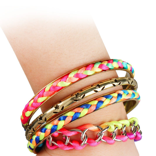 Women's 4-Pack Burnished Gold Tone & Woven Cord Bracelet Set