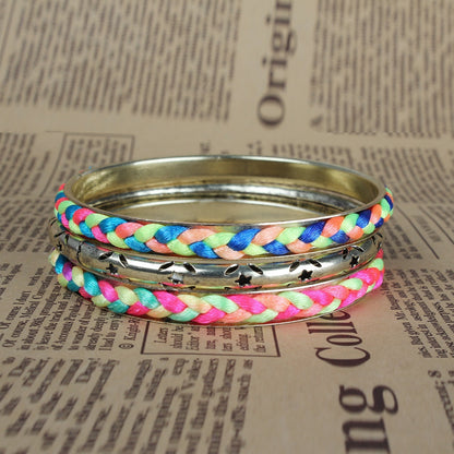 Women's 4-Pack Burnished Gold Tone & Woven Cord Bracelet Set