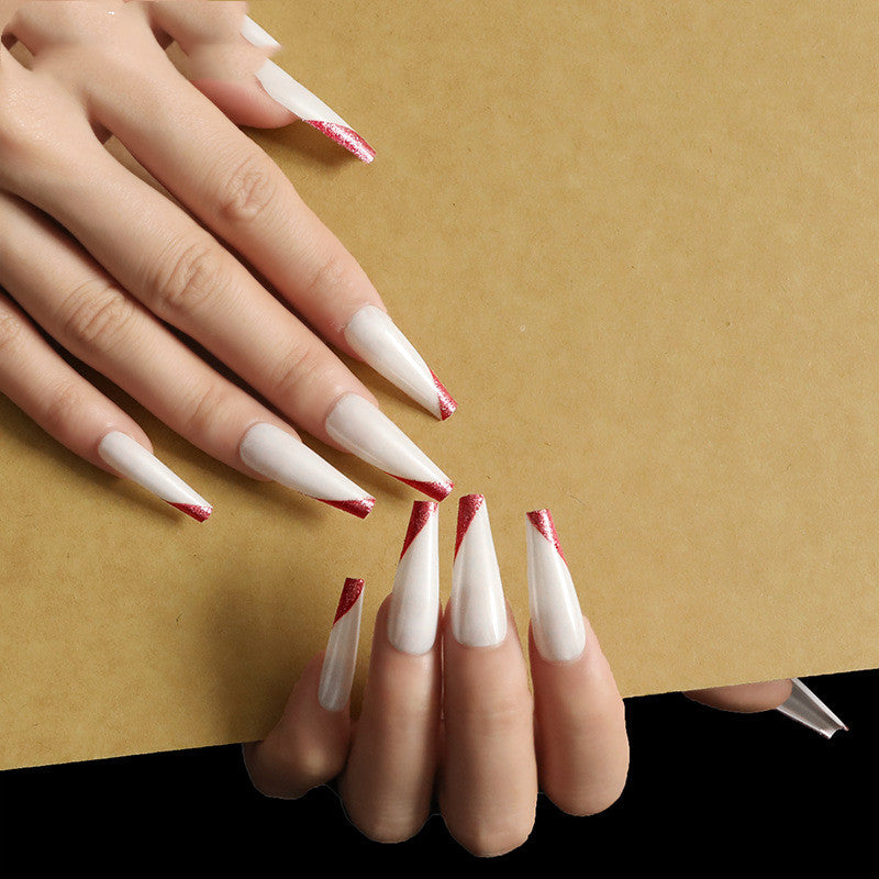 Rose Gold French Manicure Long Ballet Fake Nails