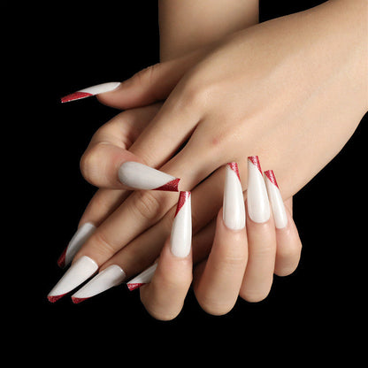 Rose Gold French Manicure Long Ballet Fake Nails