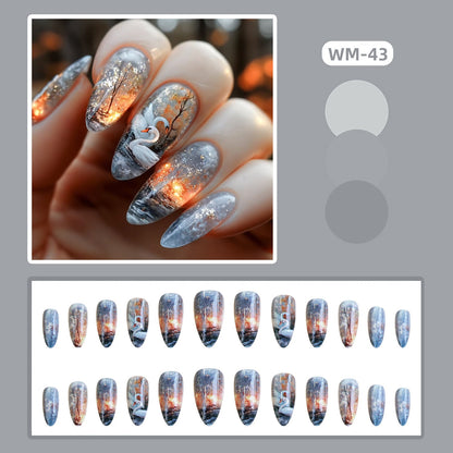 Swan Lake Dance Almond Press-On Fake Nails