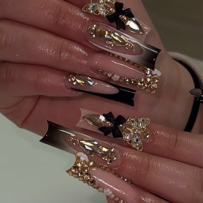 Wearable Black French Rectangle Fake Nails