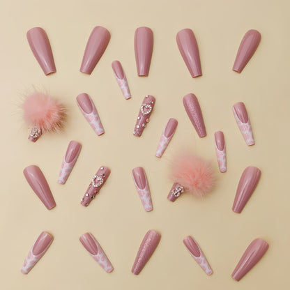 Gentle Girl Wearable Fake Nails: Cotton Candy Ball & Diamond