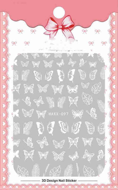 Black Butterfly & White Flower Nail Decals