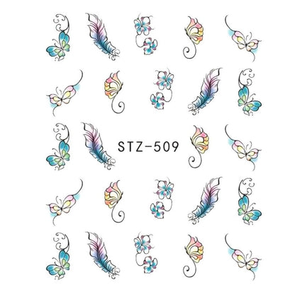 Butterfly Flower Nail Art Water Transfer Tattoo