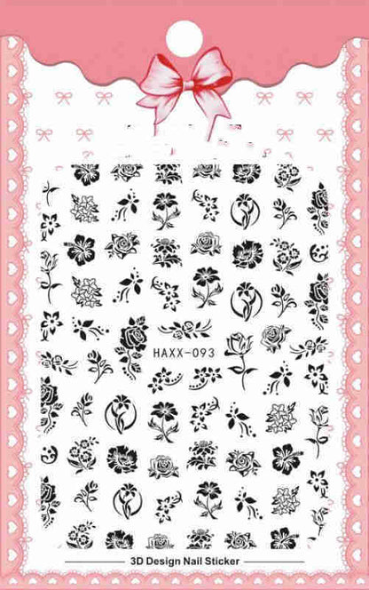 Black Butterfly & White Flower Nail Decals