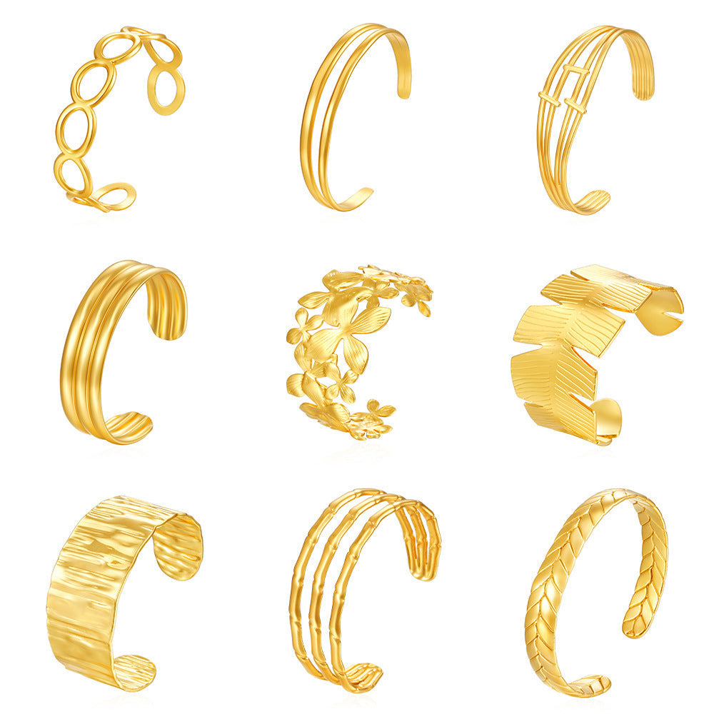 Chic Women's Open-End Stainless Steel C-Shaped Cuff Bracelet
