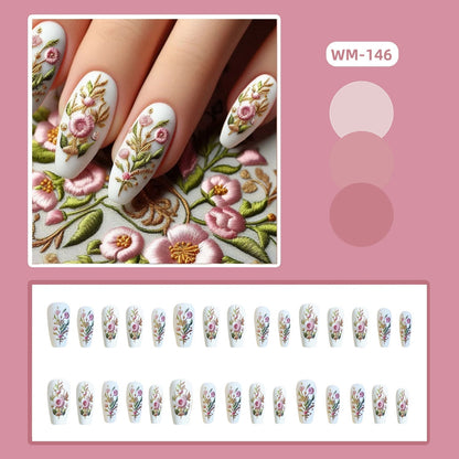 Luxury Temperament Pastel Flower Fake Nails