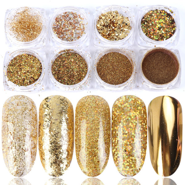 Nail Art Flakes & Chrome Powder Set