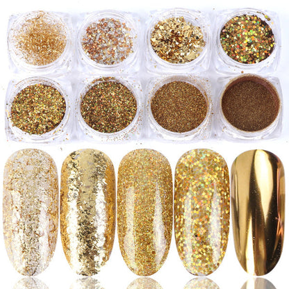 Nail Art Flakes & Chrome Powder Set