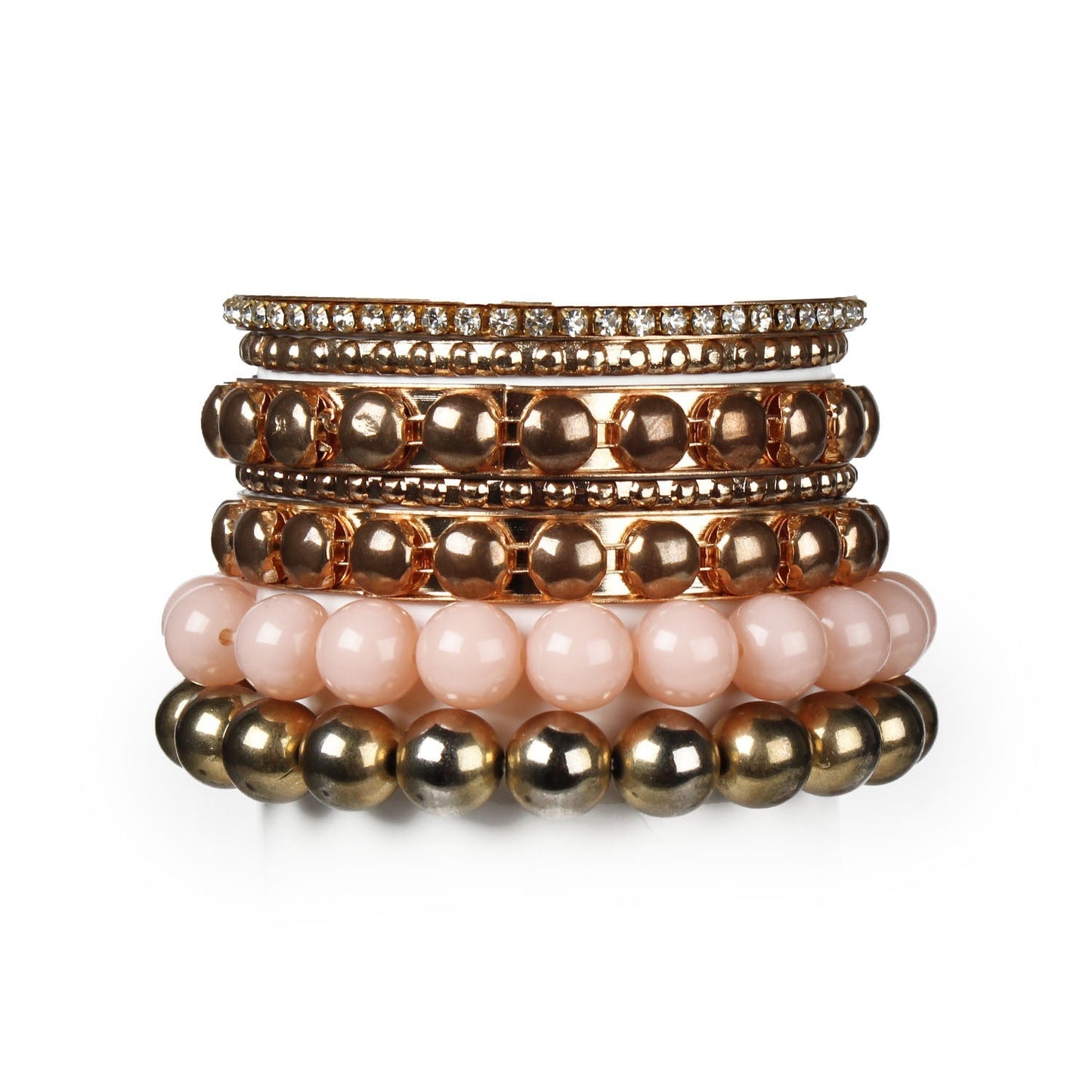 Women's Vintage Style Rhinestone & Burnished Gold Bangle Stack