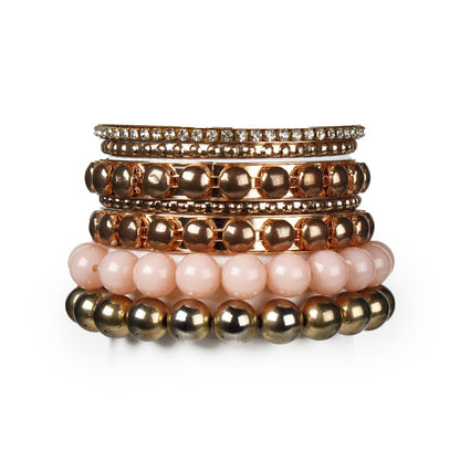Women's Vintage Style Rhinestone & Burnished Gold Bangle Stack