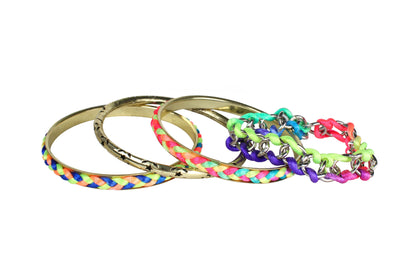 Women's 4-Pack Burnished Gold Tone & Woven Cord Bracelet Set