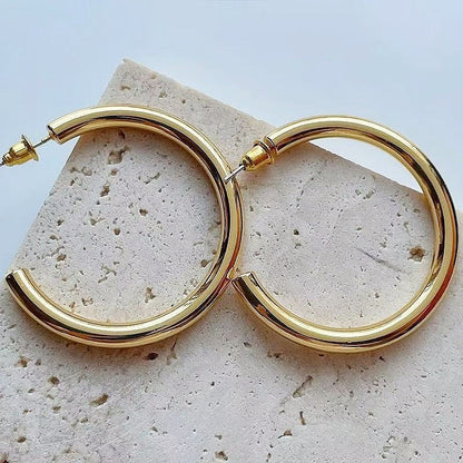 Chunky Copper Gold-Plated Statement Hoop Earrings