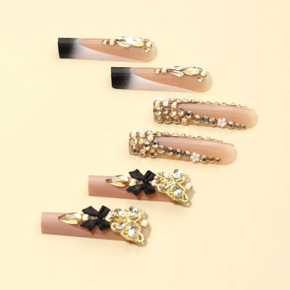 Wearable Black French Rectangle Fake Nails