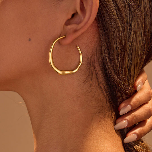 C-Ring Hoop Earrings Stainless Steel 18K Gold Plated