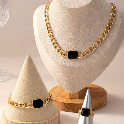 Minimalist Square Design Chain Necklace, Bracelet, and Ring Set