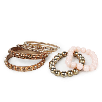 Women's Vintage Style Rhinestone & Burnished Gold Bangle Stack
