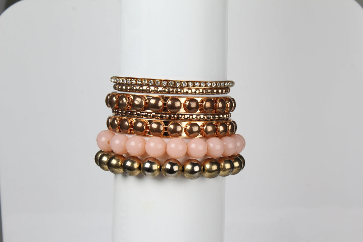 Women's Vintage Style Rhinestone & Burnished Gold Bangle Stack