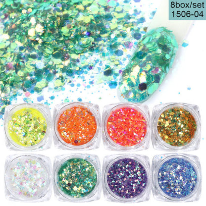 Nail Art Flakes & Chrome Powder Set