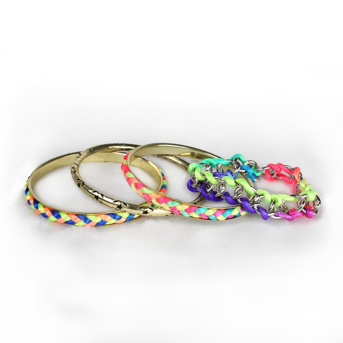 Women's 4-Pack Burnished Gold Tone & Woven Cord Bracelet Set