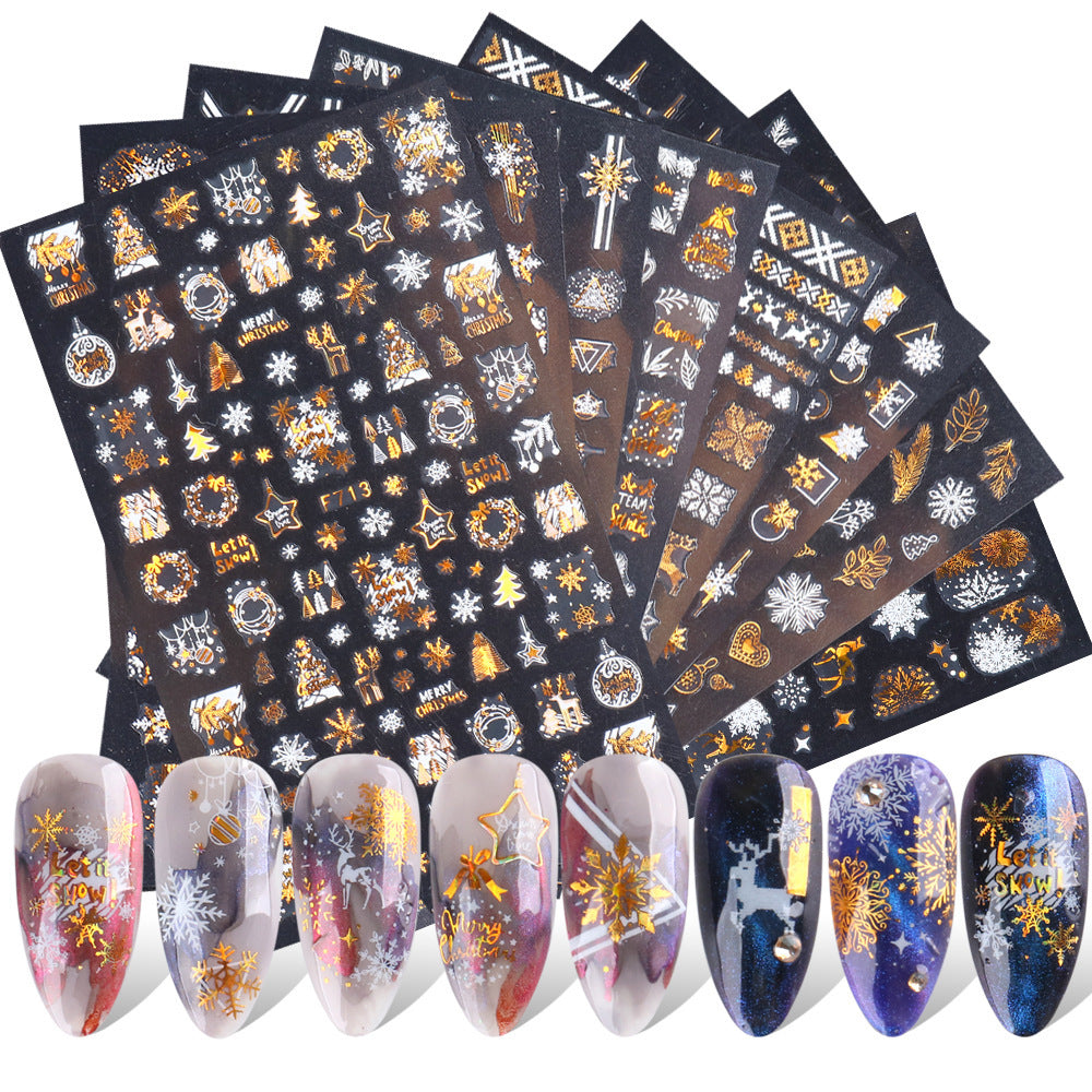 Two-Color Golden Laser Snowflake Nail Art Decals
