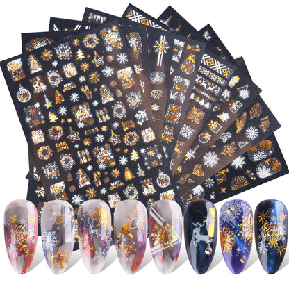 Two-Color Golden Laser Snowflake Nail Art Decals