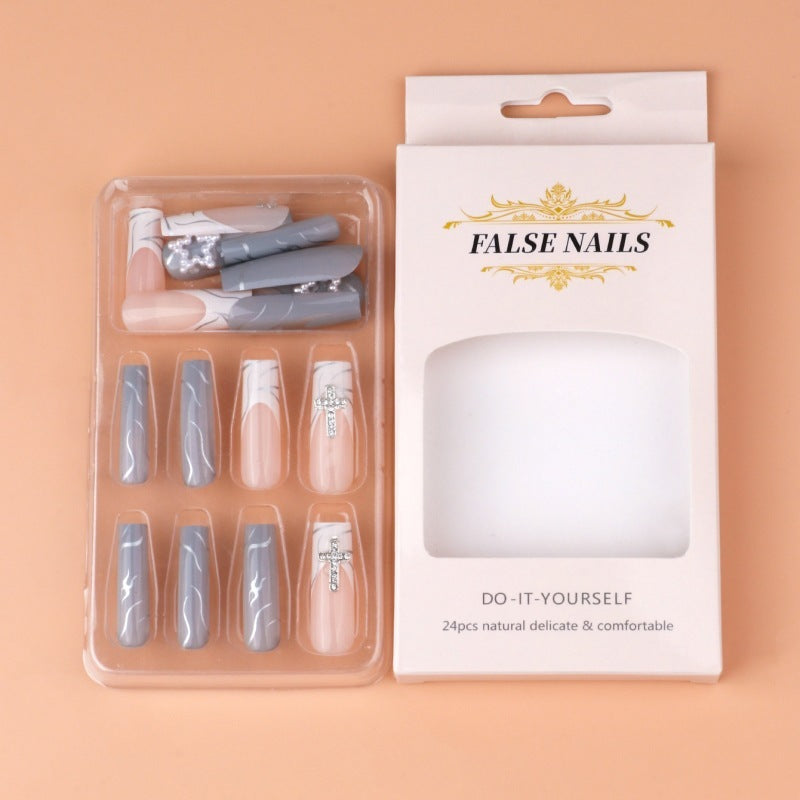Elegant French Cross Accent Finished Fake Nails