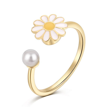 Sterling Silver Rotatable Flower Diamond Decompression Ring