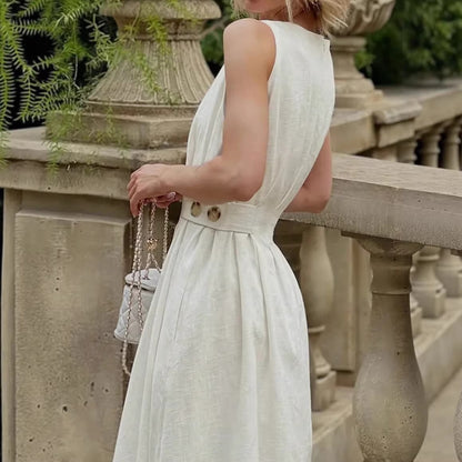 French-style Elegant Casual Minimalist Sleeveless Crew-neck Dress