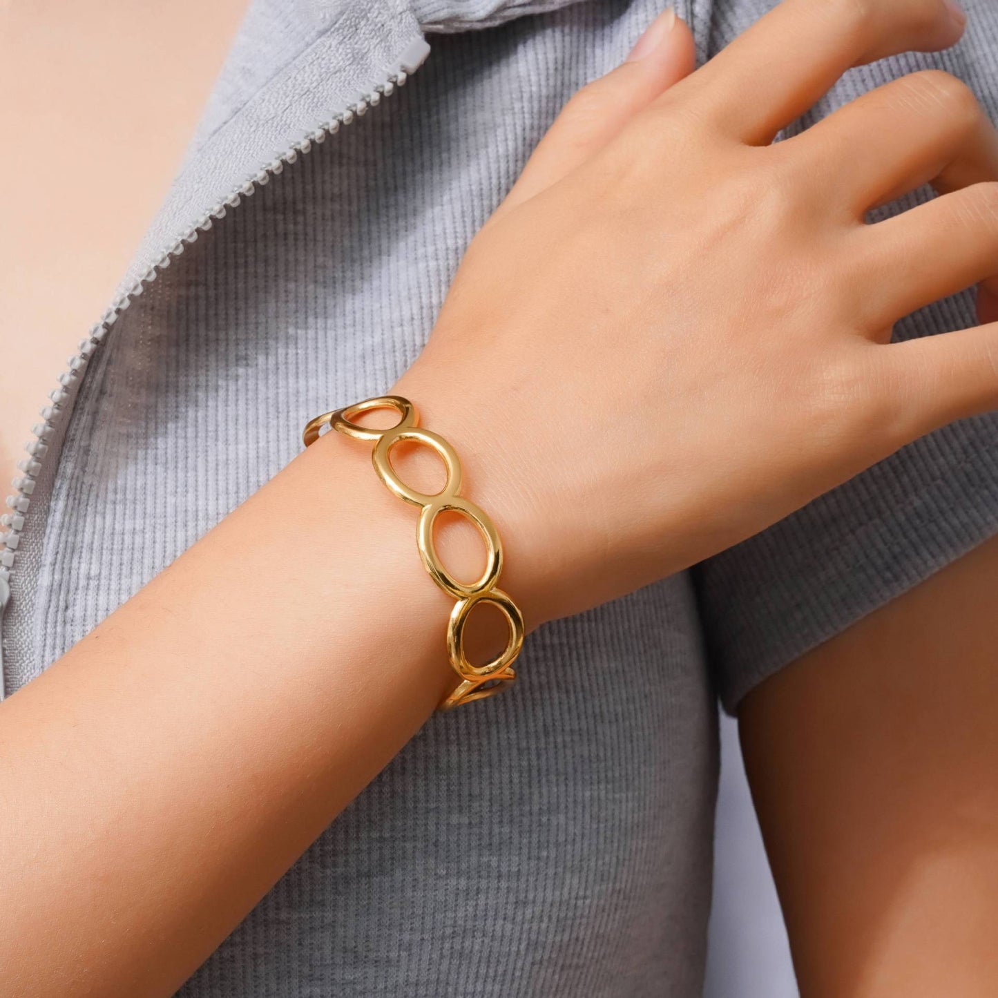 Chic Women's Open-End Stainless Steel C-Shaped Cuff Bracelet