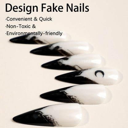 Spooky Ghost Design Fake Nails with Stickers
