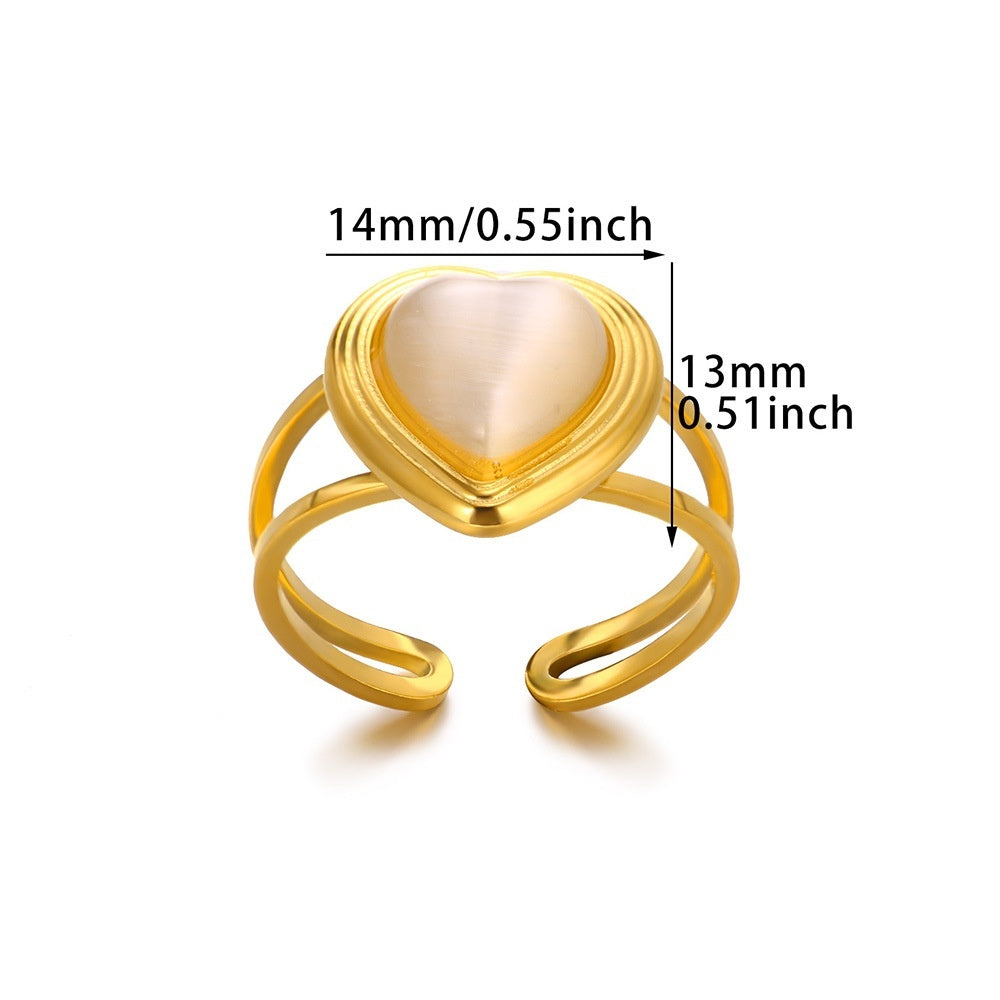 Chic Vintage Stainless Steel Heart Dangle Charm Ring