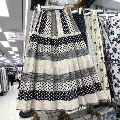 Women's Polka Dot Contrast Stitching Slimming Skirt