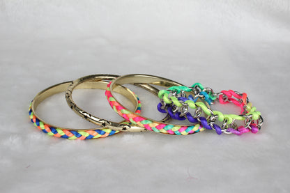 Women's 4-Pack Burnished Gold Tone & Woven Cord Bracelet Set
