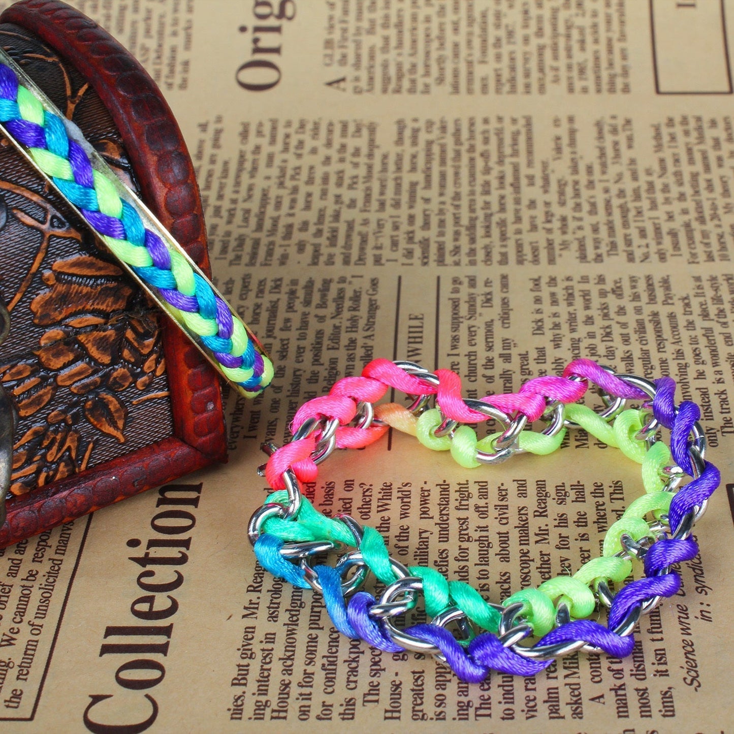 Women's 4-Pack Burnished Gold Tone & Woven Cord Bracelet Set