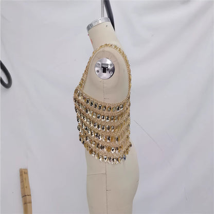 Sparkling Gold Gemstone Multi-Layer All-Match Bustier Vest