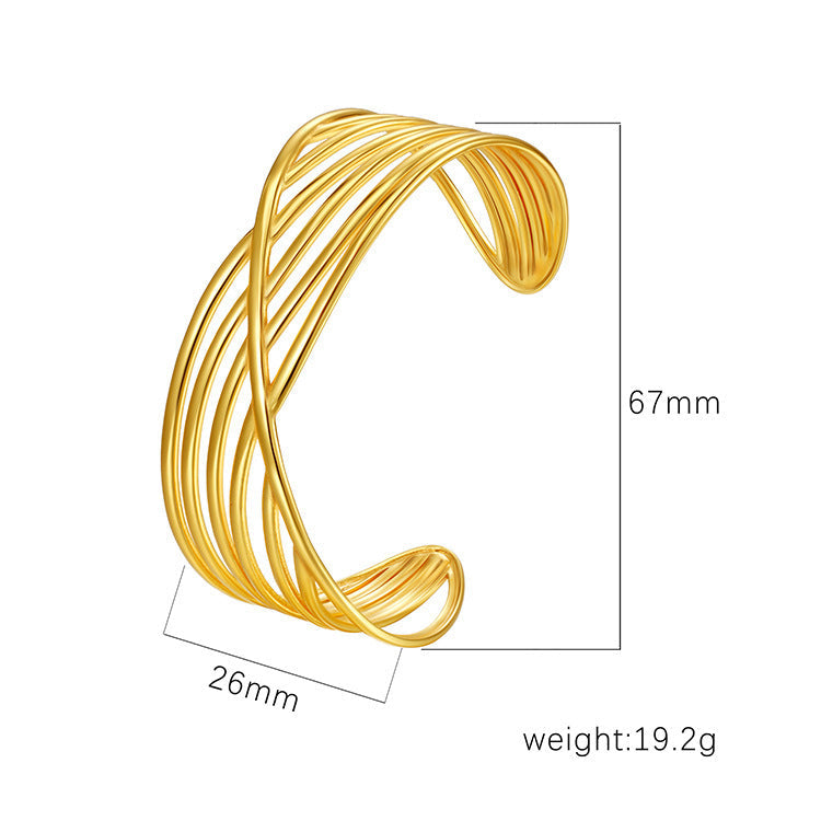 Chic Women's Open-End Stainless Steel C-Shaped Cuff Bracelet