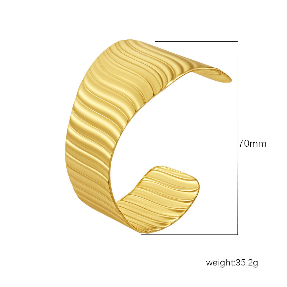 Chic Women's Open-End Stainless Steel C-Shaped Cuff Bracelet