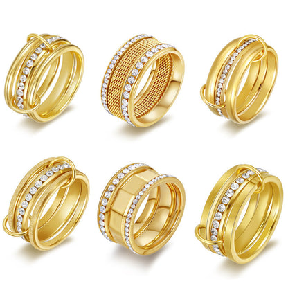 Luxury Copper & Zircon Twin Design Ring with 18K Gold Plating