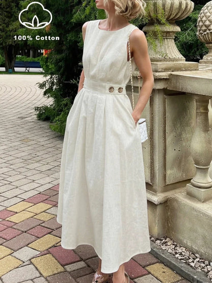 French-style Elegant Casual Minimalist Sleeveless Crew-neck Dress