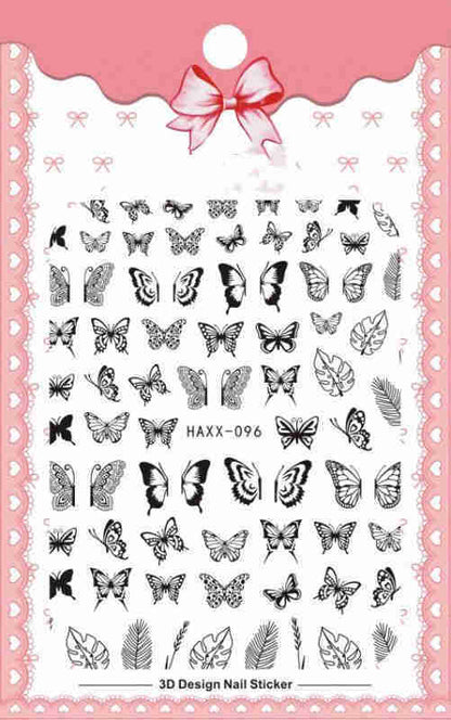 Black Butterfly & White Flower Nail Decals
