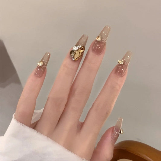 Champagne Matte Finish Press-On Fake Nails