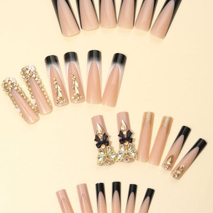 Wearable Black French Rectangle Fake Nails