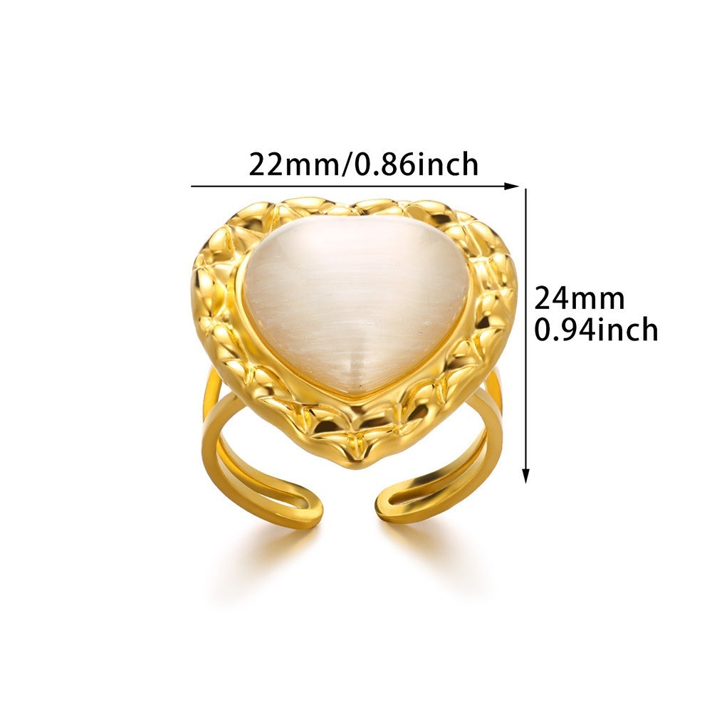 Chic Vintage Stainless Steel Heart Dangle Charm Ring